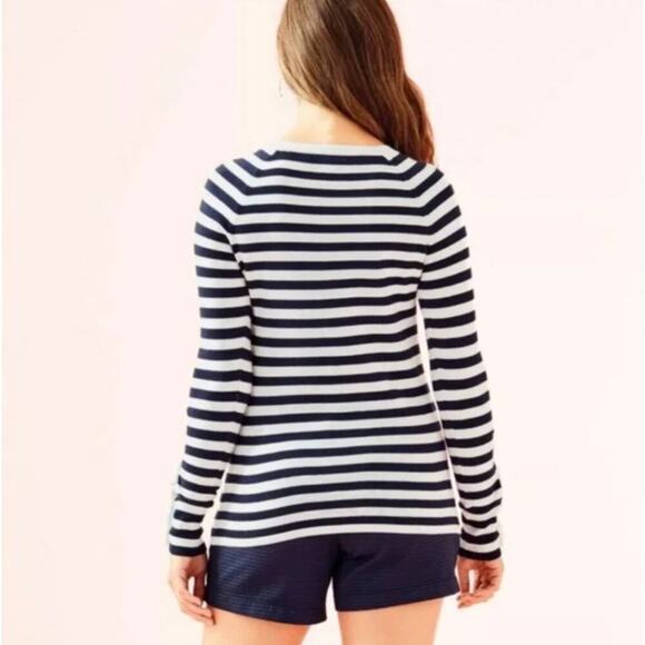 Lilly Pulitzer Dinah Sweater‎ Navy White Striped Size Large Preppy Nautical - Picture 2 of 10
